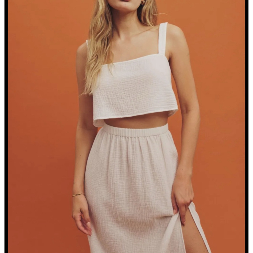 Women's Reformation White Gauze Cotton 2-Piece Skirt Set US 2